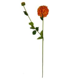 Leaf 75cm Pack of 6 x Artificial Dahlia PomPom Flower Stem Orange - thumbnail 5