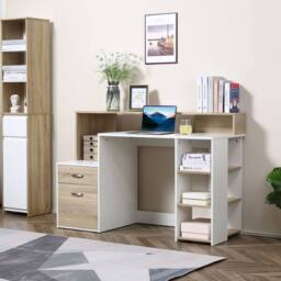 Rolipo 137 x 55cm Computer Desk With Drawers, Shelves & Printer Stand in Brown - Size: 137 x 55 cm - thumbnail 4