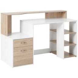 Rolipo 137 x 55cm Computer Desk With Drawers, Shelves & Printer Stand in Brown - Size: 137 x 55 cm - thumbnail 2
