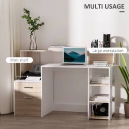 Rolipo 137 x 55cm Computer Desk With Drawers, Shelves & Printer Stand in Brown - Size: 137 x 55 cm - thumbnail 6