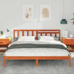 Berkfield Home with Headboard Wax brown 200 x 200 cm Solid pine wood - thumbnail 4