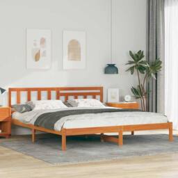 Berkfield Home with Headboard Wax brown 200 x 200 cm Solid pine wood - thumbnail 2