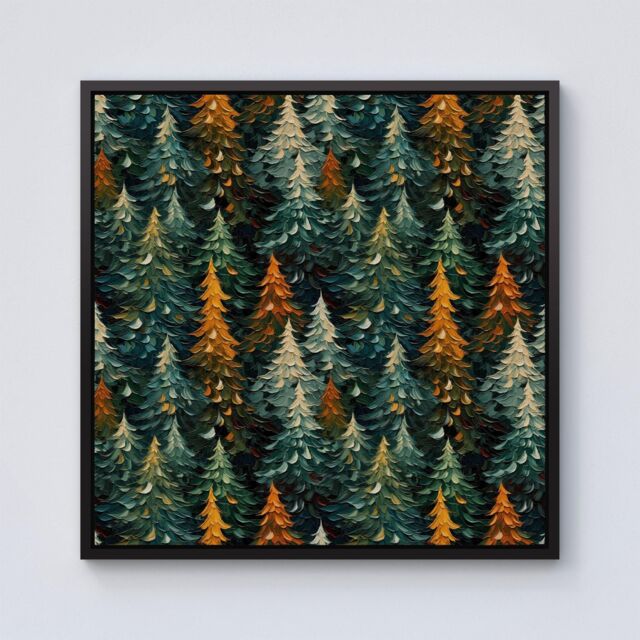 Warren Reed - Designer Impasto Style Christmas Trees Framed Canvas in Black - Size: w40 inch x h40 inch - image 1