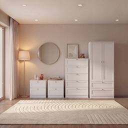 Home Discount Vida Designs Altino 4Pc Bedroom Set(2Dr Bedside, 5Dr Chest, Wardrobe) in White - thumbnail 1
