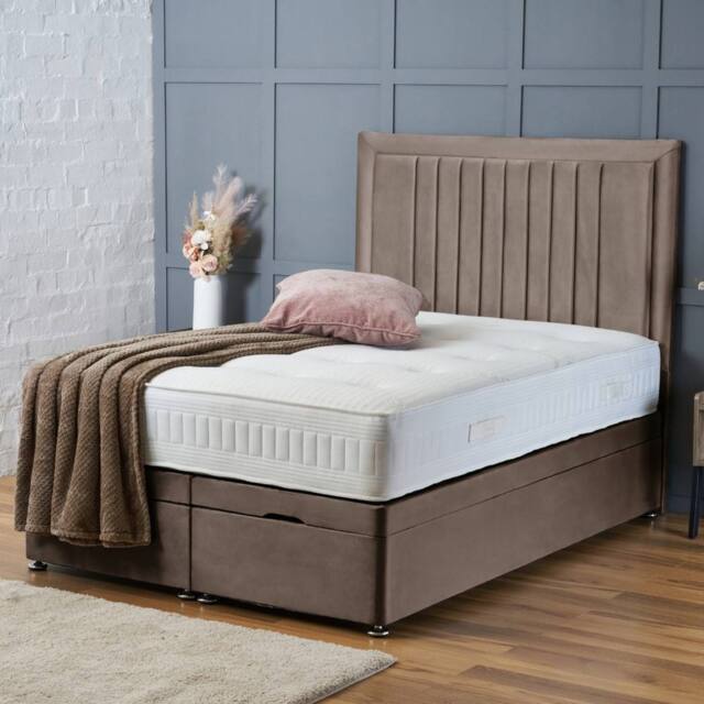 "BSSPOKE Canes Ottoman Divan Bed Plush Velvet 54"" Headboard & No Mattress in Taupe - Size: King" - image 1