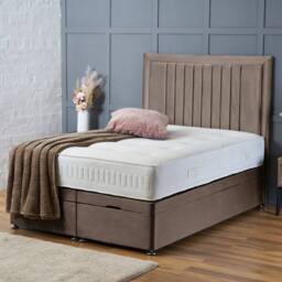 "BSSPOKE Canes Ottoman Divan Bed Plush Velvet 54"" Headboard & No Mattress in Taupe - Size: King"
