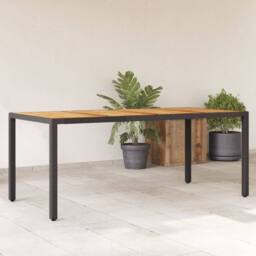 Berkfield Home Garden Table with Acacia Wood Top Black 190x90x75 cm Poly Rattan - Size: 190 x 90 x 75 cm - thumbnail 2