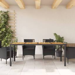 Berkfield Home Garden Table with Acacia Wood Top Black 190x90x75 cm Poly Rattan - Size: 190 x 90 x 75 cm - thumbnail 1