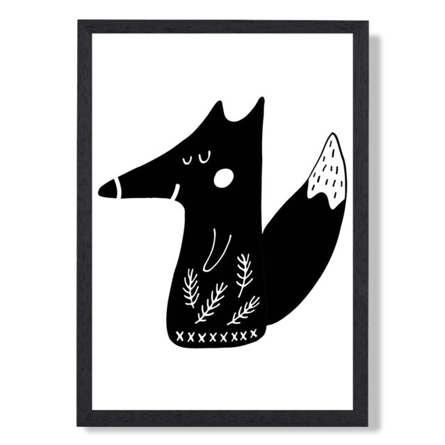 ARTZE Cute Black Fox Scandi Animal Framed Print SIZE: A4 with Black Frame - image 1
