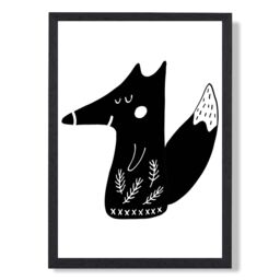 ARTZE Cute Black Fox Scandi Animal Framed Print SIZE: A4 with Black Frame - thumbnail 1