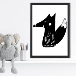 ARTZE Cute Black Fox Scandi Animal Framed Print SIZE: A4 with Black Frame - thumbnail 2