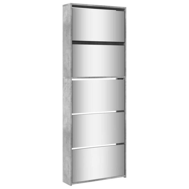 Berkfield Home Shoe Cabinet with Mirror 5-Layer Concrete Grey 63x17x169.5 cm - image 1