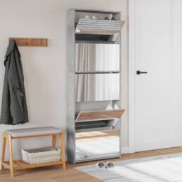 Berkfield Home Shoe Cabinet with Mirror 5-Layer Concrete Grey 63x17x169.5 cm - thumbnail 3