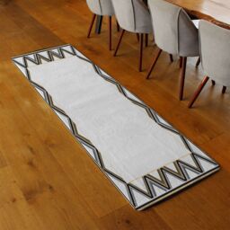 Benjamin Tate Design Art Deco Patterned Border Runner Rug in Natural - Size: 67 cm x 230 cm - thumbnail 2
