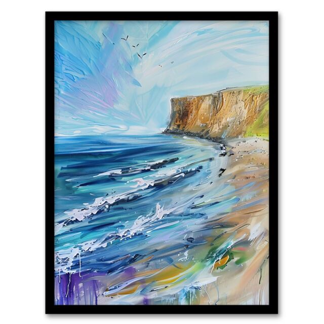 "Artery8 Hunt Cliff Saltburn Yorkshire Coast Waves Framed Art Print in Blue - Size: W12"" x H16""" - image 1