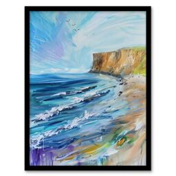 "Artery8 Hunt Cliff Saltburn Yorkshire Coast Waves Framed Art Print in Blue - Size: W12"" x H16""" - thumbnail 1