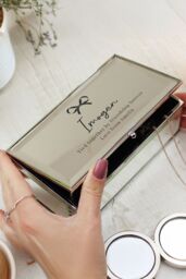 Personalised Memento Company Women's Personalised Bow Mirrored Jewellery Box in Metallic Silver - thumbnail 4