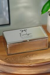 Personalised Memento Company Women's Personalised Bow Mirrored Jewellery Box in Metallic Silver - thumbnail 3
