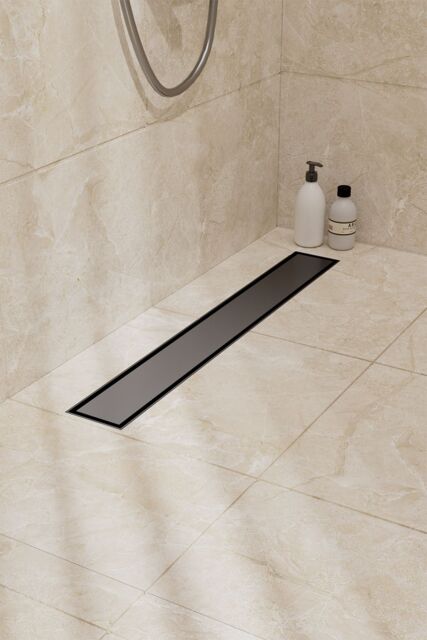 Living and Home 50cm Stainless Steel 2-in-1 Siphonic Linear Insert Shower Drain- Adjustable Height & Slope, Removable Cover, Filter & Siphon in Black - image 1
