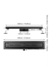 Living and Home 50cm Stainless Steel 2-in-1 Siphonic Linear Insert Shower Drain- Adjustable Height & Slope, Removable Cover, Filter & Siphon in Black - thumbnail 9