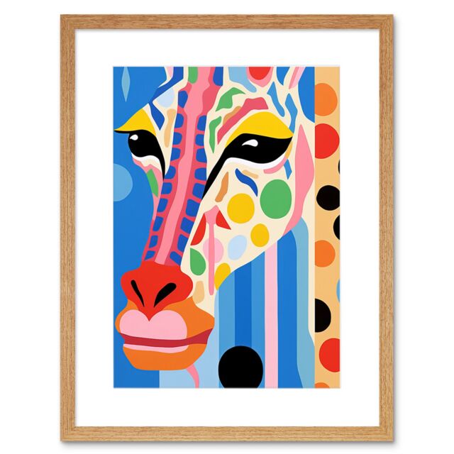 "Artery8 Wall Art Print I Woke Up Like This Giraffe Henri Matisse Style Artwork Vibrant Abstract Portrait Artwork Framed 9X7 Inch - Size: W7"" x H9""" - image 1