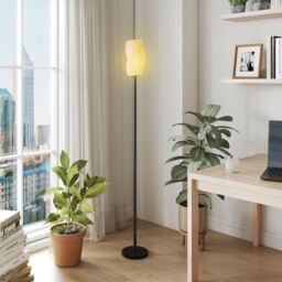 HOMCOM 3D Printed Standing Lamp with Shade, E27 Holder without Bulb, White - thumbnail 1