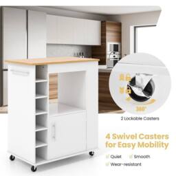 Kelvenix Kitchen Island Wheeled Storage Cabinet T in White - thumbnail 5