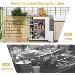Kelvenix Kitchen Island Wheeled Storage Cabinet T in White - thumbnail 4