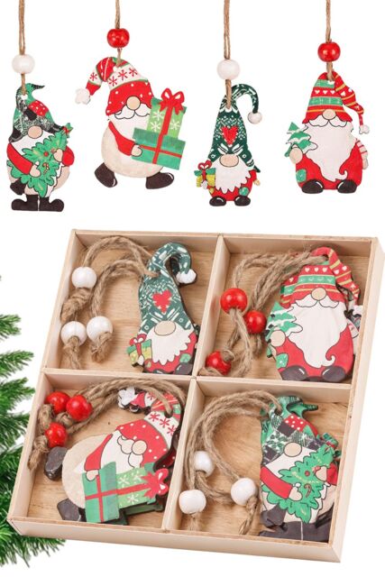 Neel Blue Colourful Wooden Christmas Gnome Pendants - 12pcs - image 1