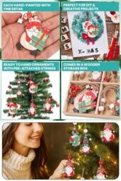 Neel Blue Colourful Wooden Christmas Gnome Pendants - 12pcs - thumbnail 3