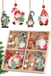 Neel Blue Colourful Wooden Christmas Gnome Pendants - 12pcs - thumbnail 1