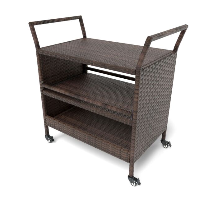 Gymax Outdoor Bar Cart 3-Tier Rattan Storage Shelf With Wheels & Handles in Brown - image 1