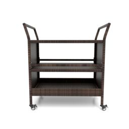 Gymax Outdoor Bar Cart 3-Tier Rattan Storage Shelf With Wheels & Handles in Brown - thumbnail 2