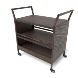 Gymax Outdoor Bar Cart 3-Tier Rattan Storage Shelf With Wheels & Handles in Brown