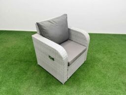 Fimous PE Rattan Garden Furniture Set Reclining Chair Sofa Lounge Sofa Set Rectangular Dining Table 2 Side Table Big Footstool Light Grey - thumbnail 5