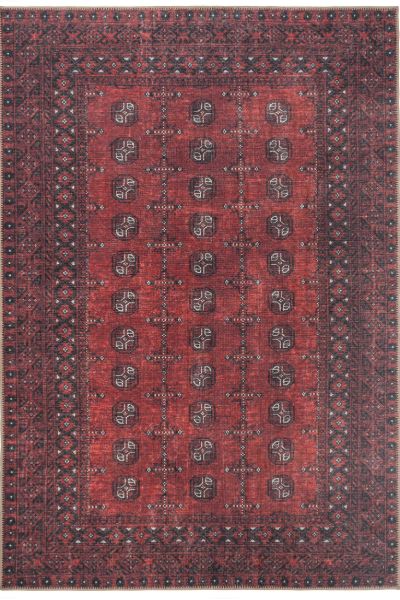 Kukoon Distressed Red Traditional Persian Non Slip Washable Low Pile Rug in Dark Red - Size: 60 cm x 240 cm - image 1