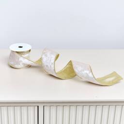 Melody Maison Large White & Gold Shiny Velvet Wired Ribbon Garland - 270cm (2.7m / 106.3') - thumbnail 6