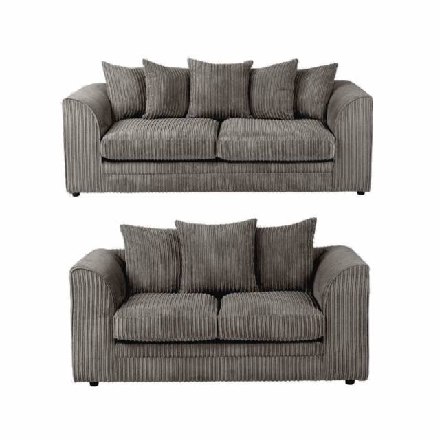 LUXURY LIFE Declan Jumbo Cord Fabric Sofa Set in Grey - image 1