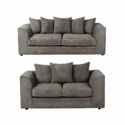 LUXURY LIFE Declan Jumbo Cord Fabric Sofa Set in Grey - thumbnail 1