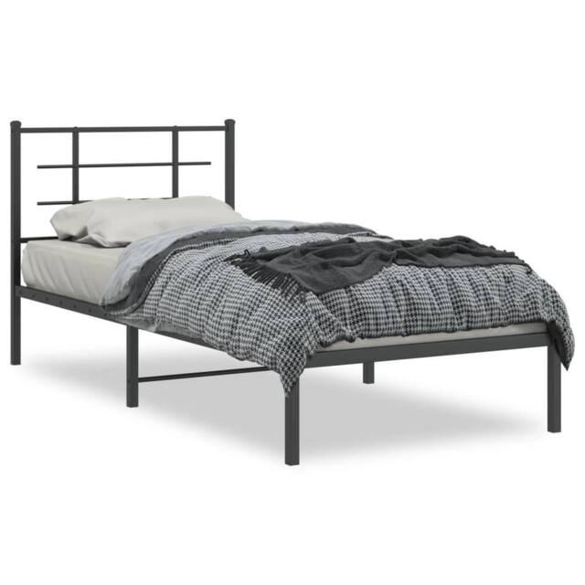 Berkfield Home Metal Bed Frame without Mattress with Headboard Black 90x200cm - Size: 90x200 cm - image 1