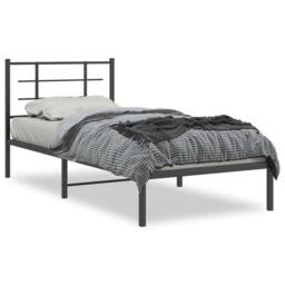 Berkfield Home Metal Bed Frame without Mattress with Headboard Black 90x200cm - Size: 90x200 cm - thumbnail 1