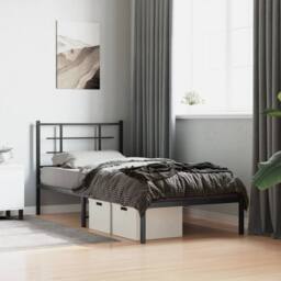 Berkfield Home Metal Bed Frame without Mattress with Headboard Black 90x200cm - Size: 90x200 cm - thumbnail 2