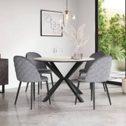 More4Homes Calne White marble Ceramic Round Dining Table & 6 Raye Velvet Chairs in Grey - thumbnail 1