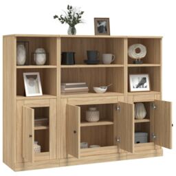 Berkfield Home Highboards 3 pcs Sonoma Oak Engineered Wood in Brown - thumbnail 4