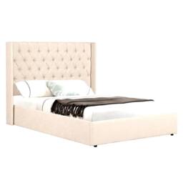 OAT Home Wrenbury Winged Chesterfield Headboard Fabric Ottoman Storage Bed Frame in Natural - Size: Double - thumbnail 5