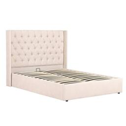 OAT Home Wrenbury Winged Chesterfield Headboard Fabric Ottoman Storage Bed Frame in Natural - Size: Double - thumbnail 6