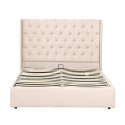 OAT Home Wrenbury Winged Chesterfield Headboard Fabric Ottoman Storage Bed Frame in Natural - Size: Double - thumbnail 7