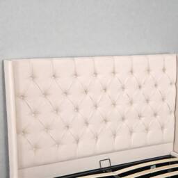 OAT Home Wrenbury Winged Chesterfield Headboard Fabric Ottoman Storage Bed Frame in Natural - Size: Double - thumbnail 4