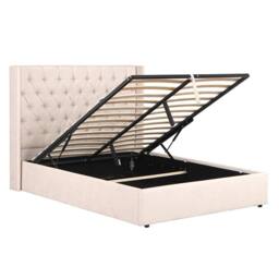 OAT Home Wrenbury Winged Chesterfield Headboard Fabric Ottoman Storage Bed Frame in Natural - Size: Double - thumbnail 8