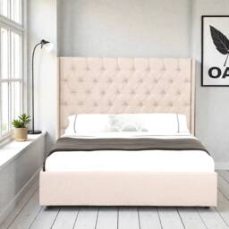 OAT Home Wrenbury Winged Chesterfield Headboard Fabric Ottoman Storage Bed Frame in Natural - Size: Double - thumbnail 3